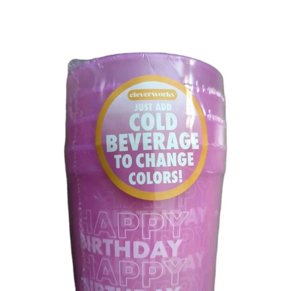 Color Changing Happy Birthday Plastic Cups 16oz Set of 4 Pink Party New
